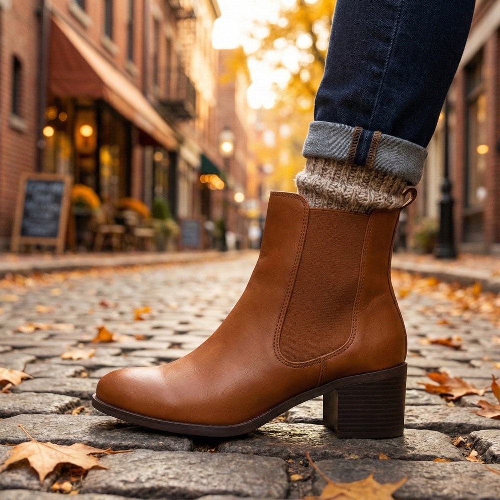 NWT X2B Cognac Brown Chelsea Boots 2.25” Block Heel Ankle Booties